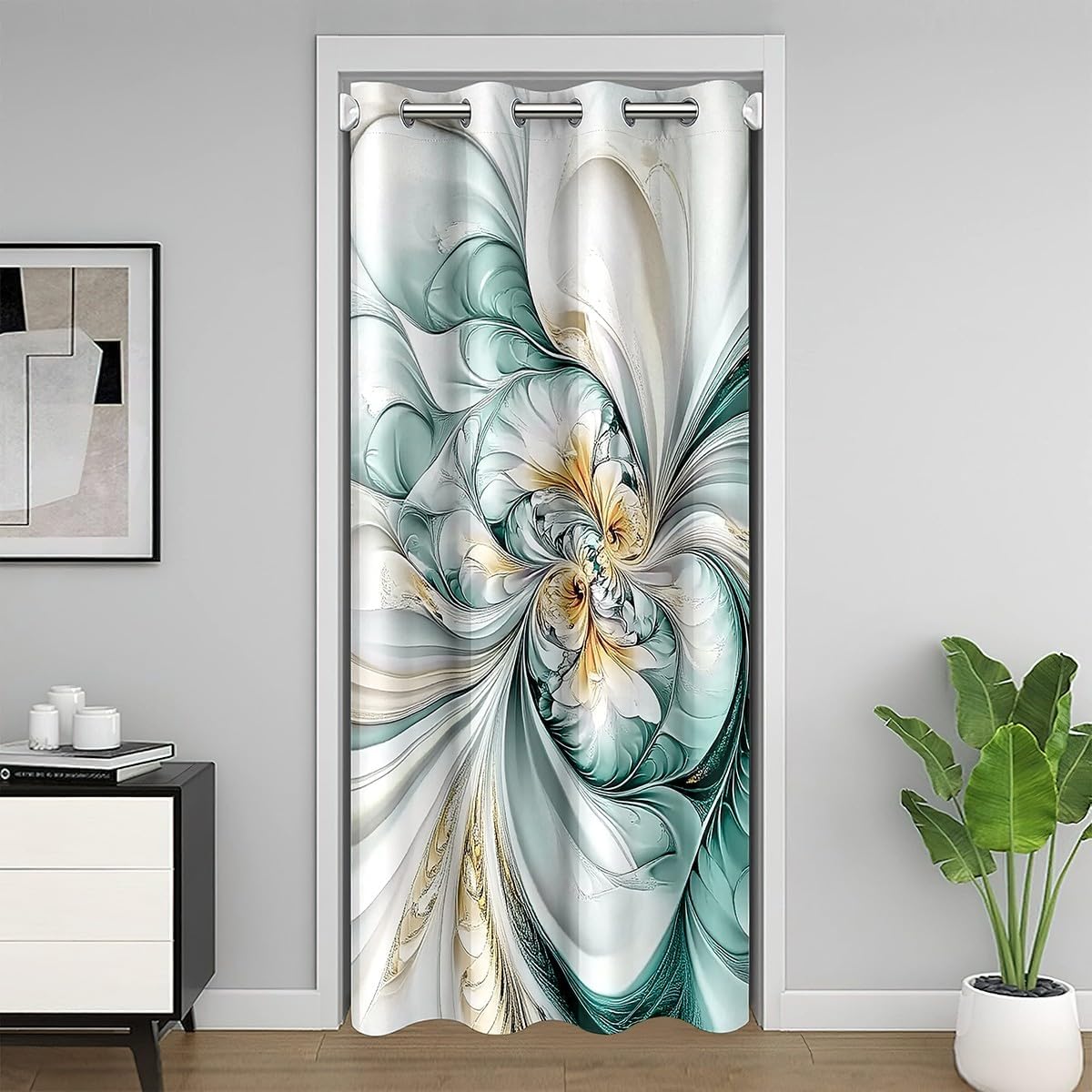 Erosebridal Marble Texture Door Curtain for Doorway Privacy,Green Golden Marble Grain Blackout Curtain 52" W X 80" L for Bedroom,Watercolor Tie Dye Door Drape Room Decor,Abstract Room Divider Curtain