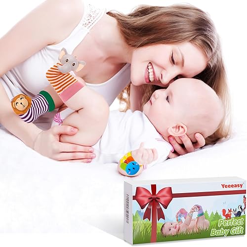 Miniatura 7 de Juego de calcetines de algodón y correa de sonajero para bebé, juguetes infantiles de 0, 3, 6, 9, 12 meses, regalos para bebés para niños y niñas,