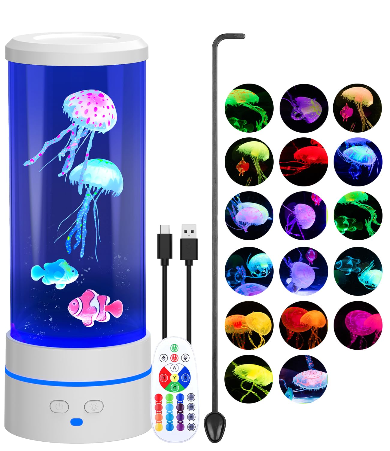 Lampe Méduse Télécommande 28cm - 17 Couleurs RGB, Mode Changement Auto, Veilleuse Enfant Adulte, Lampe à Lave Bubble Magique pour Chambre, Nursery & Détente