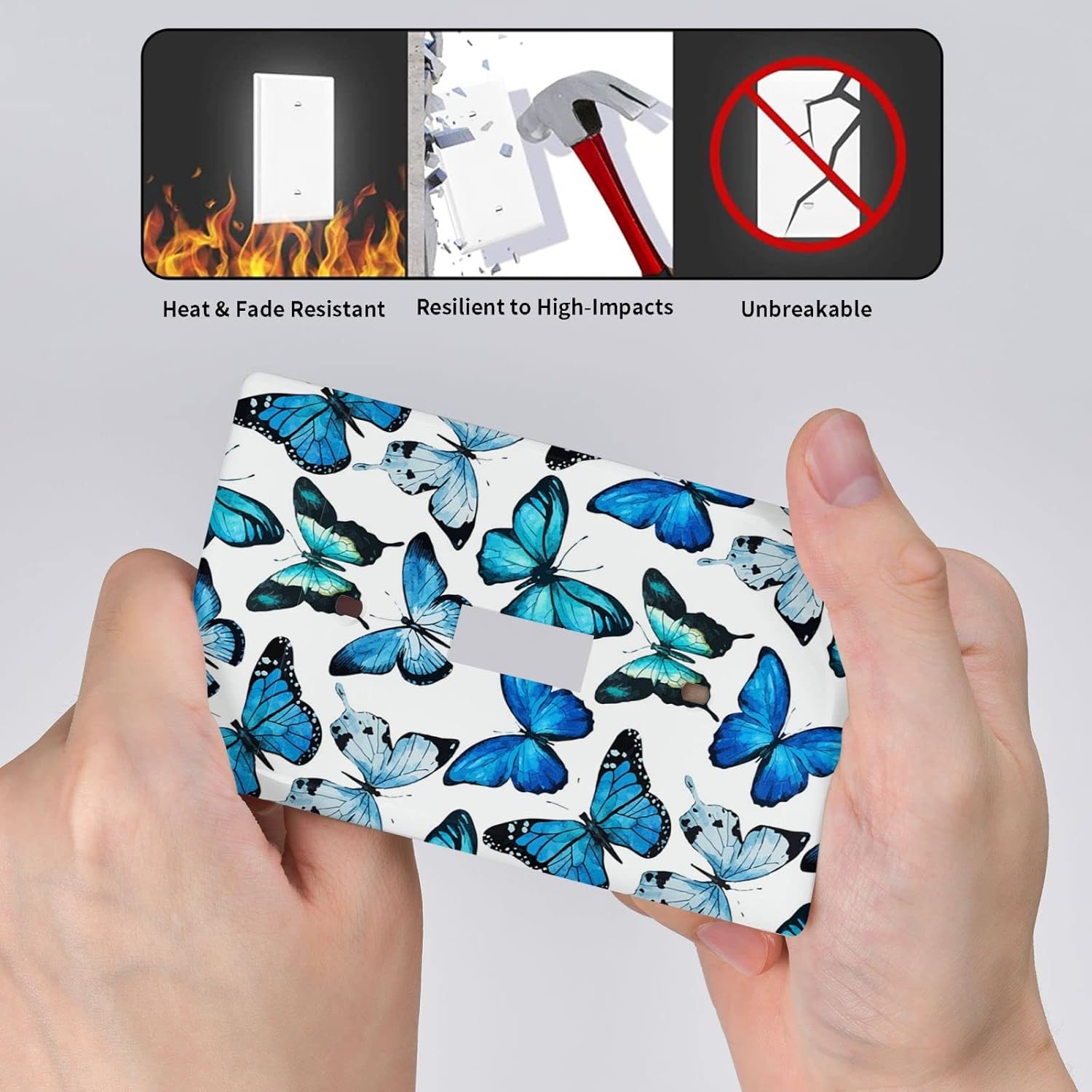 Blue Butterfly Light Switch Cover Wall Plate, Butterflies Single Toggle Light Switch Covers, 1 Gang Switch Plate Covers Wall Plates Decorative for Kitchen Bedroom Living Room 4.5" x 2.76"