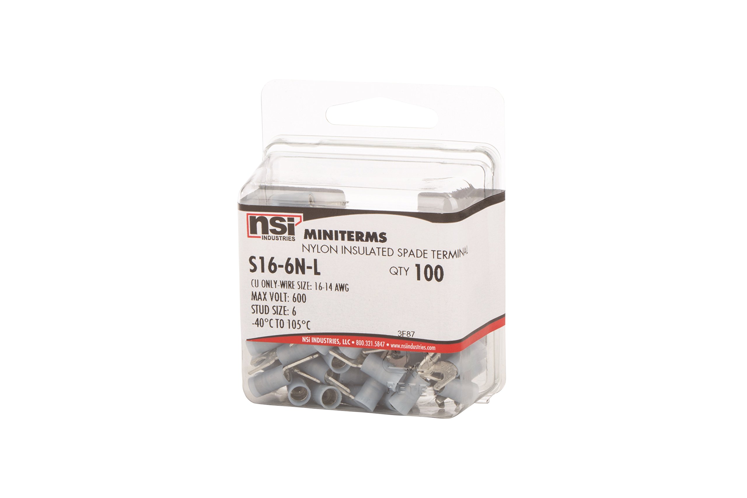 Terminal de pala aislado en nylon de 0.252" de ancho para cables de calibre 16-14 5