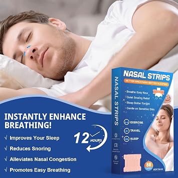 Nasal Strips 80 Pieces, Nose Strips Nose Breathing Strips, Snoring Aids for Men & Women, for Blocked Nose from Colds & Allergies, Promotes Smooth Breathing for Travel, Sleep & Sports