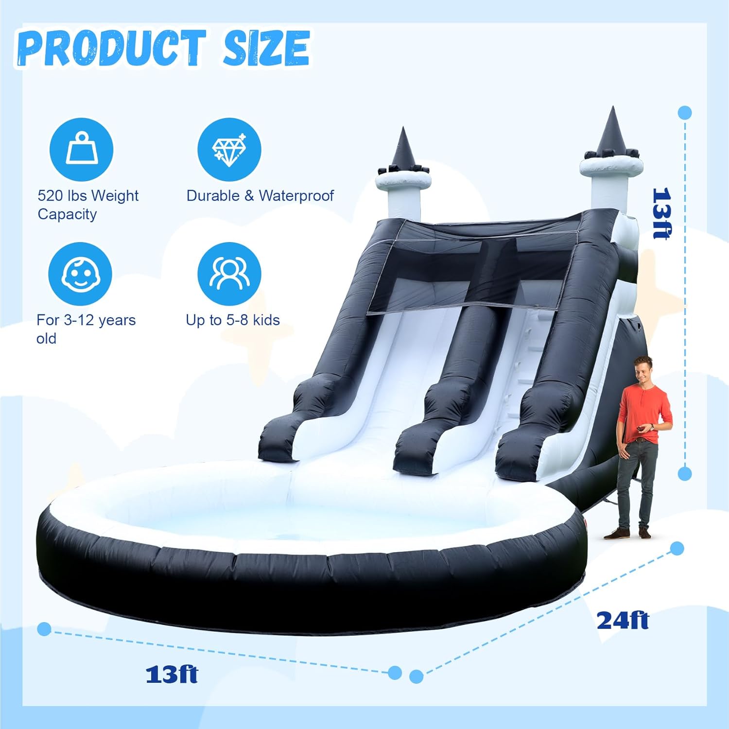 24FT Commercial Inflatable Water Slide for Kids and Adults – Heavy Duty Full PVC Inflatable Water Slide with 1100W Blower for Backyard, Outdoor Slide Park, and Pool Party