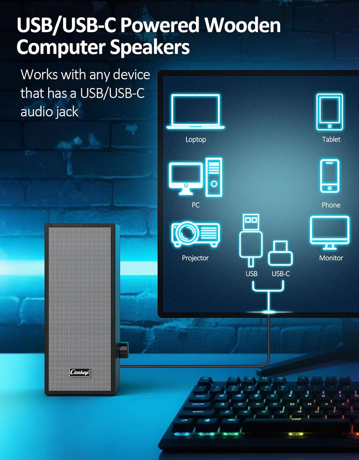 Computer Speakers, 2.0 PC Speakers,Small Laptop Speakers with Bluetooth/USB/USB-C Input, Suitable for Desktop/Computers/Laptops - Image 4