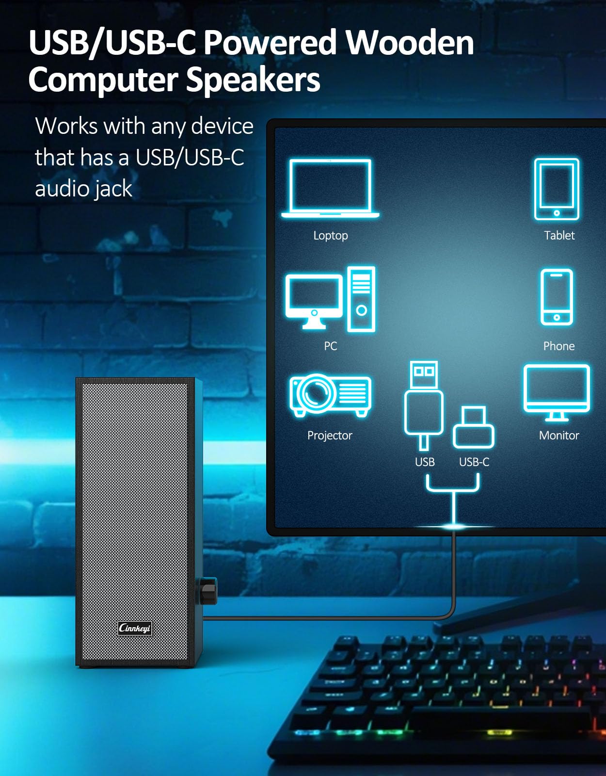 Altavoces de computadora, 2.0 altavoces de computadora de entrada USB, altavoces de PC alimentados por USB con graves profundos, adecuados para computadoras de escritorio/portátiles 4