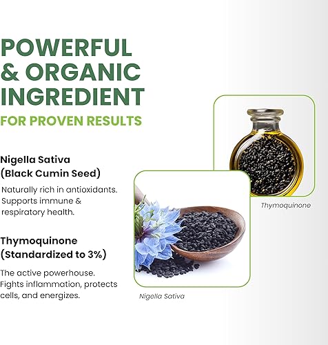 Miniatura 6 de ThymoQuin Cápsulas de aceite de semilla negra prensado en frío orgánico para la piel, las articulaciones, la salud metabólica e inmune  Nigella