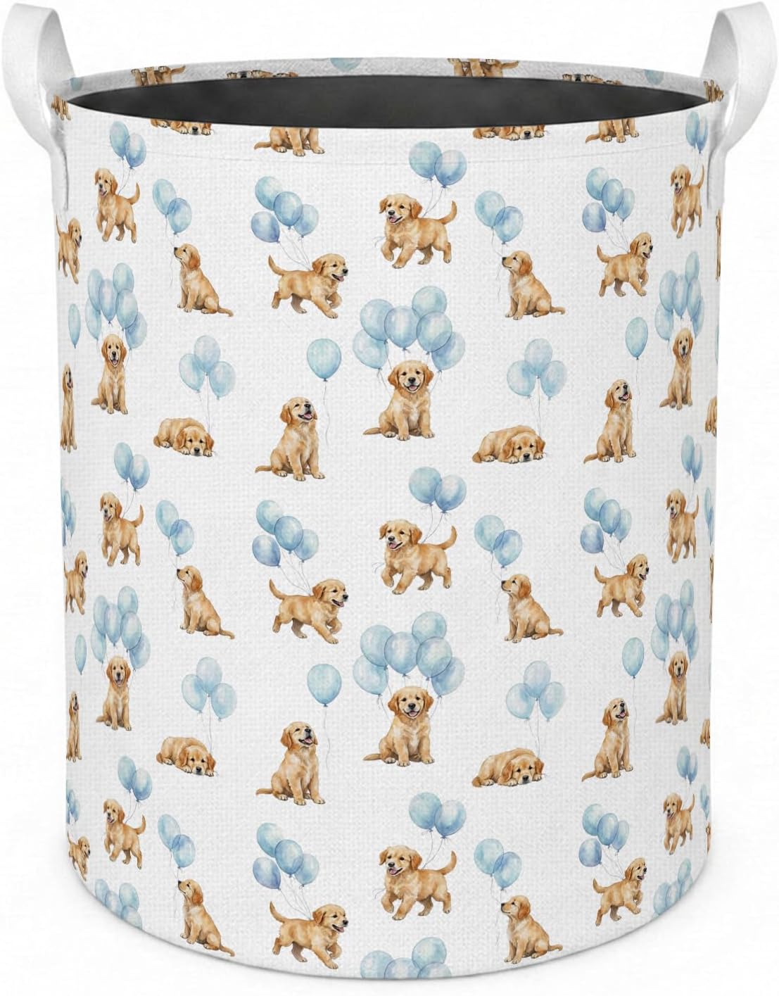 Blue Golden Retriever Laundry Basket with Handles,46L | Blue Balloons Golden Retriever Dog Laundry Hamper Waterproof Collapsible Clothes Toys Books Storage for Kids Room Bathroom