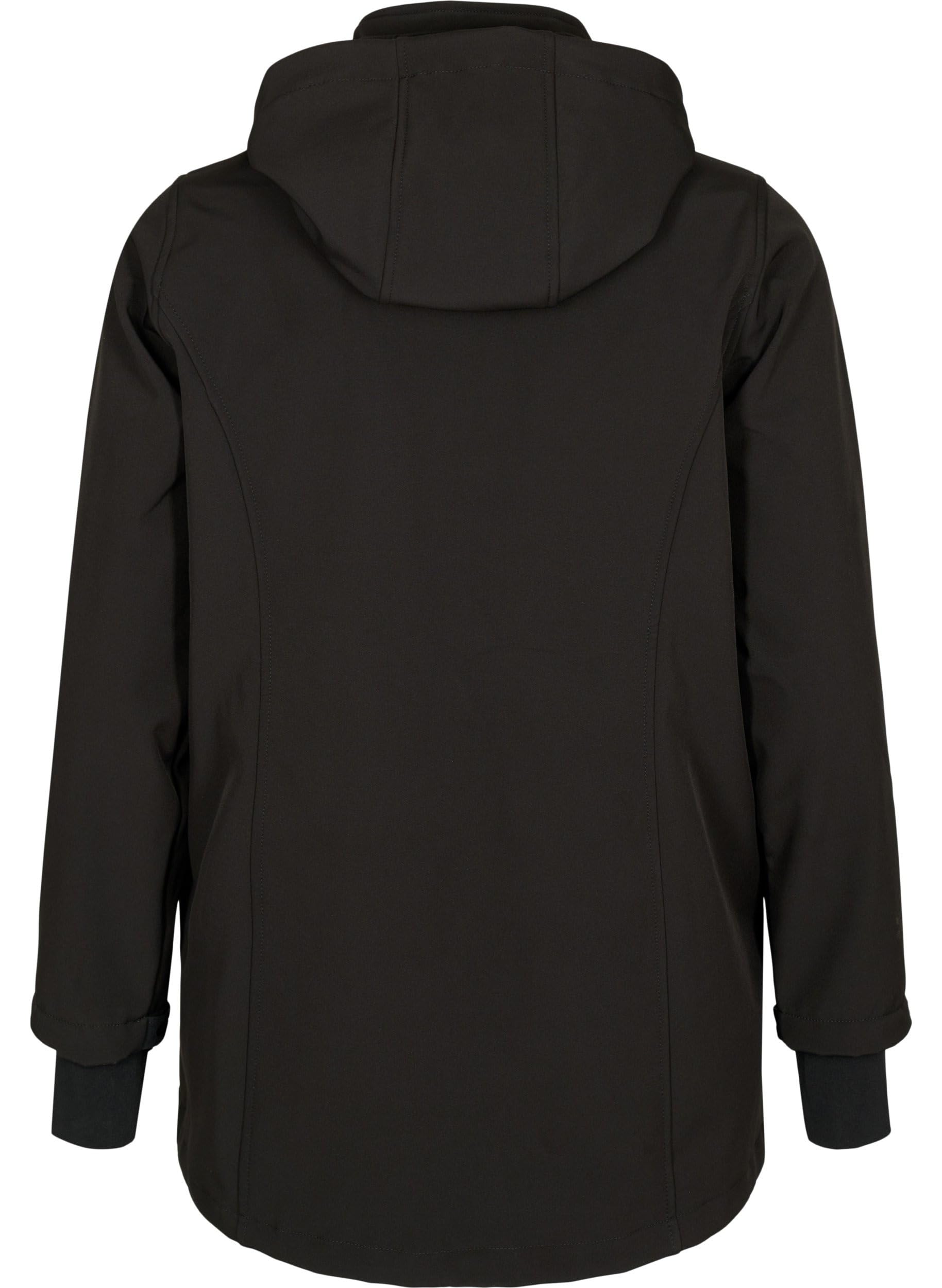 Zizzi Softshelljacke für Damen Große Größen - Übergangsjacke Kurz - Atmungsaktiv, Winddicht & Wasserabweisend - mit Kapuze - Jacke aus Softshell-Material - mit Fleece Gefüttert