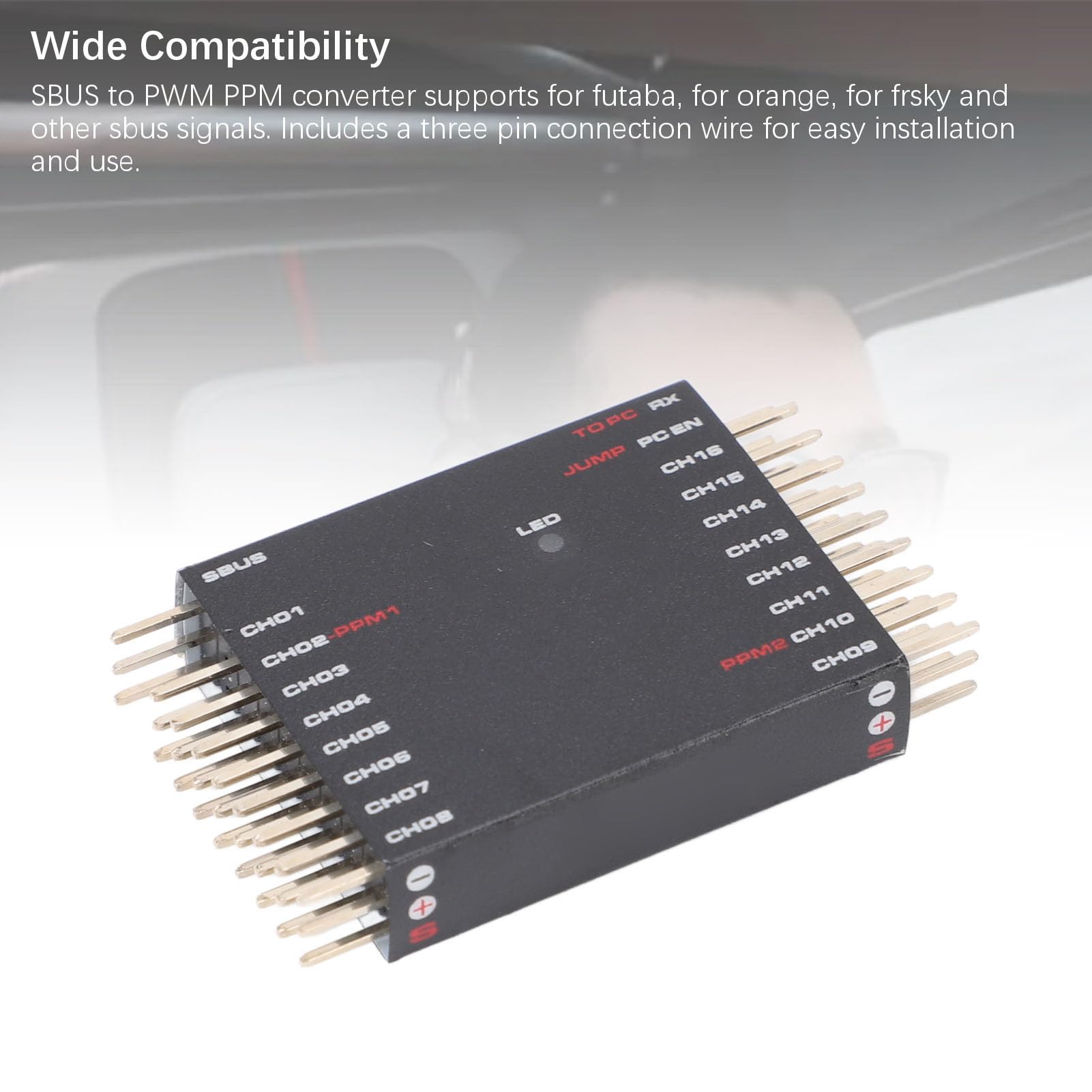 Jectse Decoder da SBUS a PWM/PPM, Convertitore da SBUS a 16CH PWM Fai da Te Convertitore PWM Bidirezionale Ricevitore Trasvertitore di Segnale per Futaba per Frsky per Orange