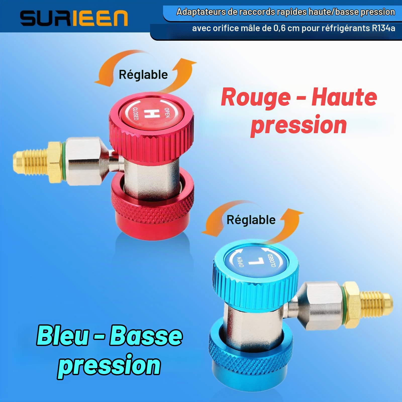 2 Pièces AC R134A Raccords Rapides, Adaptateur Réfrigérant, Haute Et Basse Pression Kit De Conversion De Climatisation De Voiture, raccords CVC SAE 1/4 pouce, Pour La Climatisation Distribu
