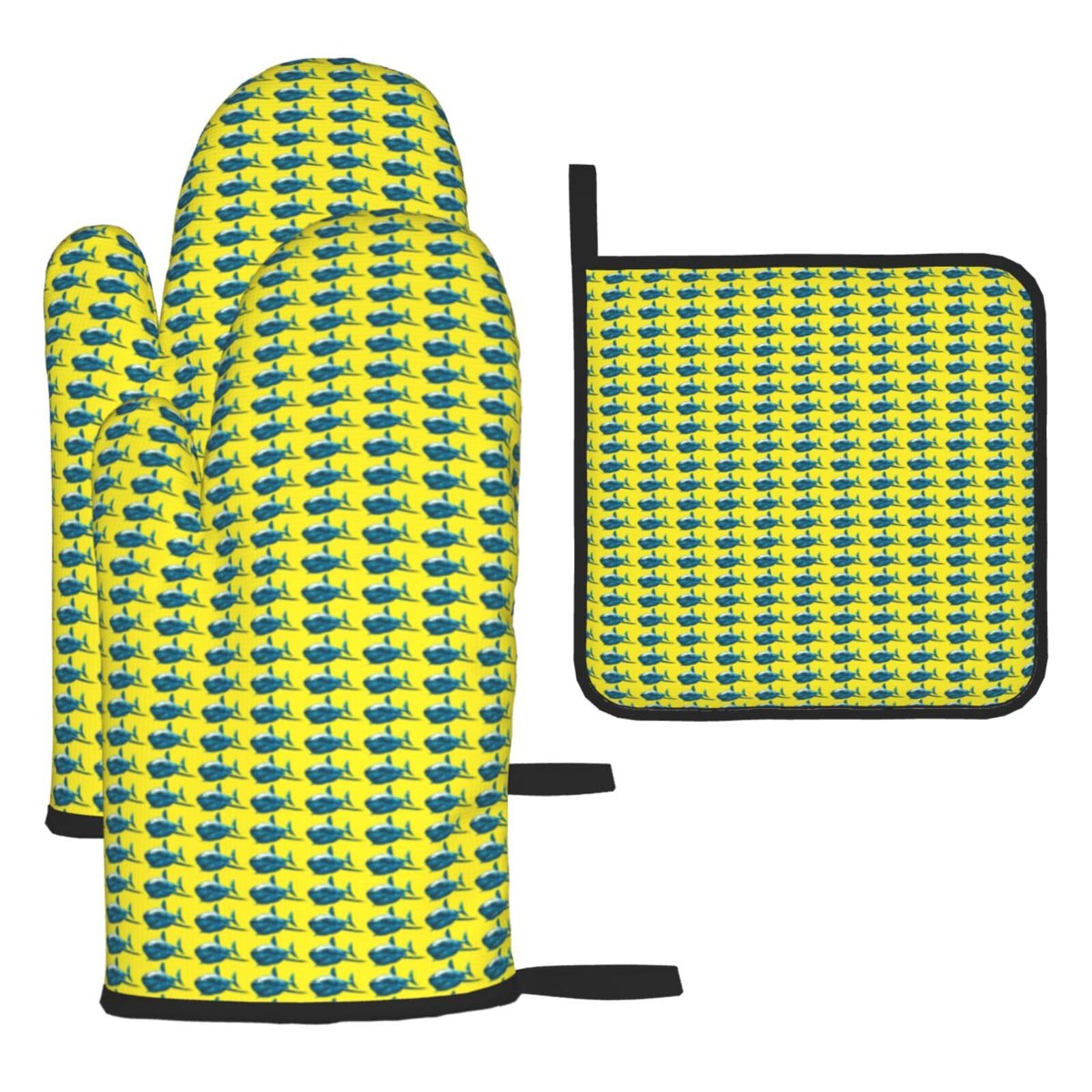 Blue Shark Print Oven Mitts Kitchen Gloves Set Everyday Baking Grilling Microwaving Cooking Gift