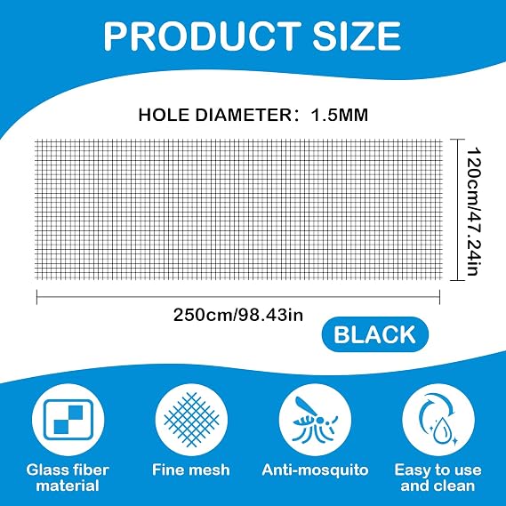 Fly Screens for Windows, 120x250cm Washable Mosquito Net Window