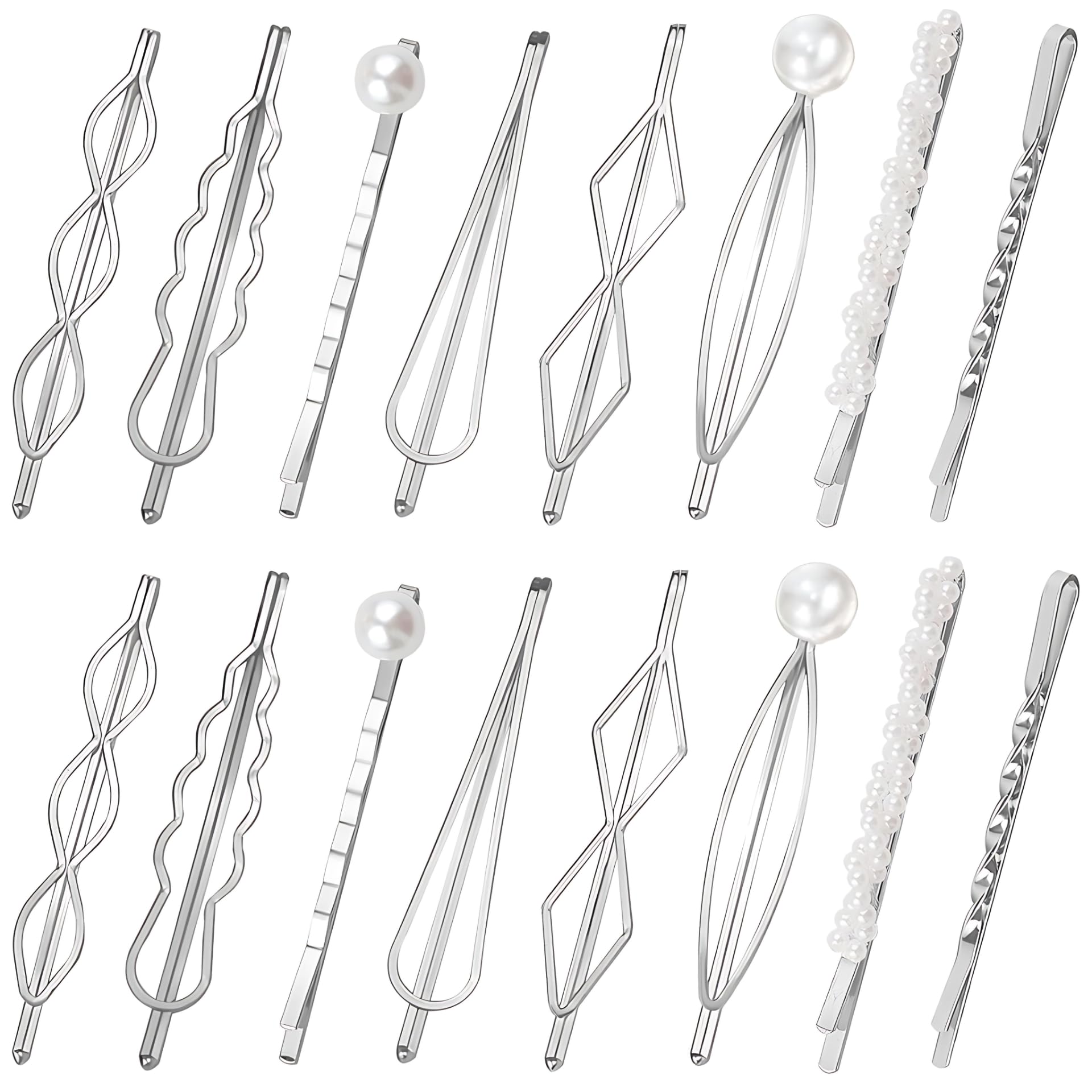 BOYIVI 16PCS Hair Pin Geometric Metal Hair Clip Elegant Hair Barrettes Bridal Silver Metal Dainty Embellished Pins for Women and Girl (Silver)