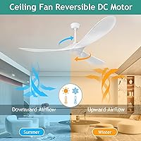 Vista 4 de Ventilador de techo blanco con ventiladores de techo remotos para exteriores, ventilador de techo moderno sin luz, negro mate, 60 pulgadas