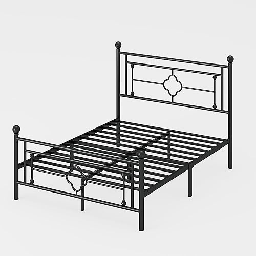 Miniatura 31 de HOOMIC Base de cama de plataforma metálica de tamaño individual de 14 pulgadas con estilo victoriano vintage, cabecera y estribo de hierro