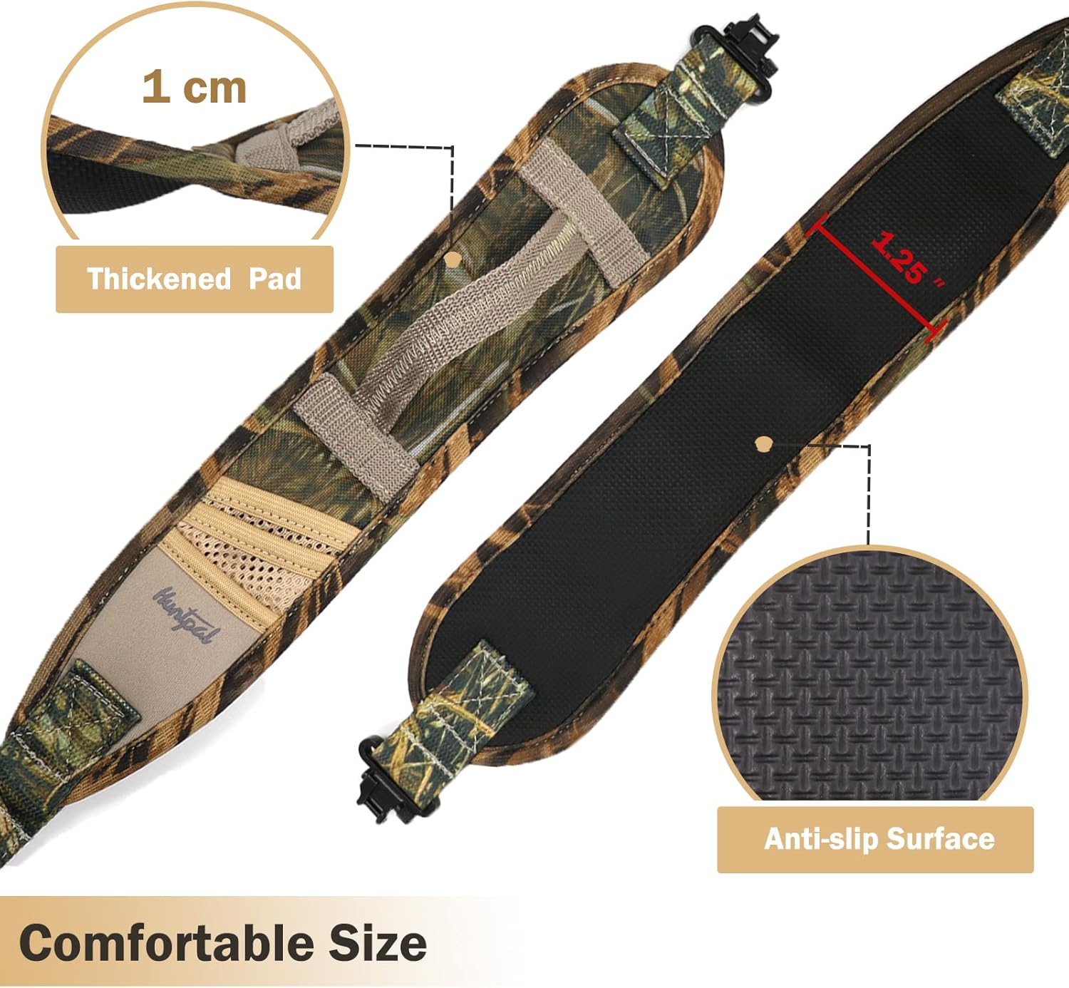 HUNTPAL Full Camo 2 Point Gun Shotgun Rifle Sling with Quick-Grab Handle, 3 Accessories Pockets, Steel Swivels and Thumb Hole, 1.18" Nylon Webbing Neoprene Gun Shoulder Strap