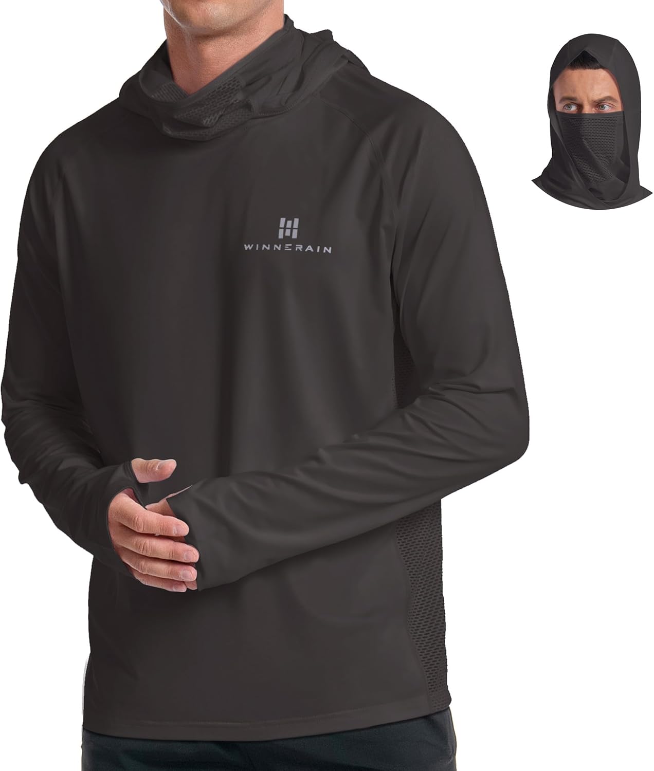 WINNERAIN Men's Moisture-wicking Sports Shirts Lightweight Loose Fit Long Sleeve Hoodie Fishing Hiking Rash Guard