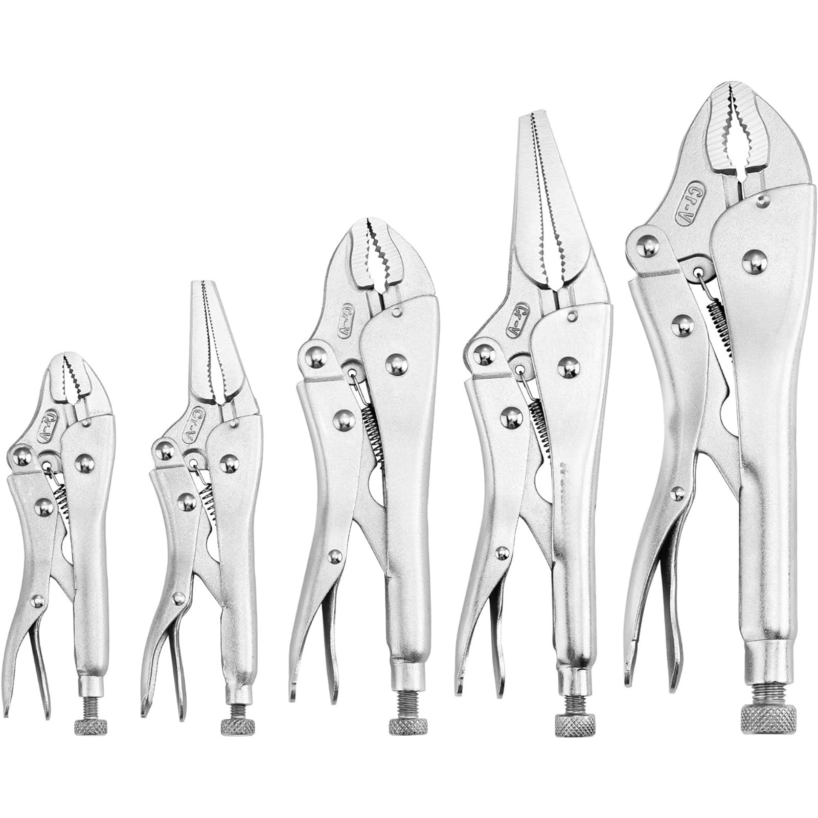 THE WHITE SHOP 5pcs Locking Pliers Set, Pliers Tool Set, Vice Grips with Chrome-vanadium Steel, 5/7/10 inch Curved Jaw Pliers, 6.5/9 inch Long Nose Pliers
