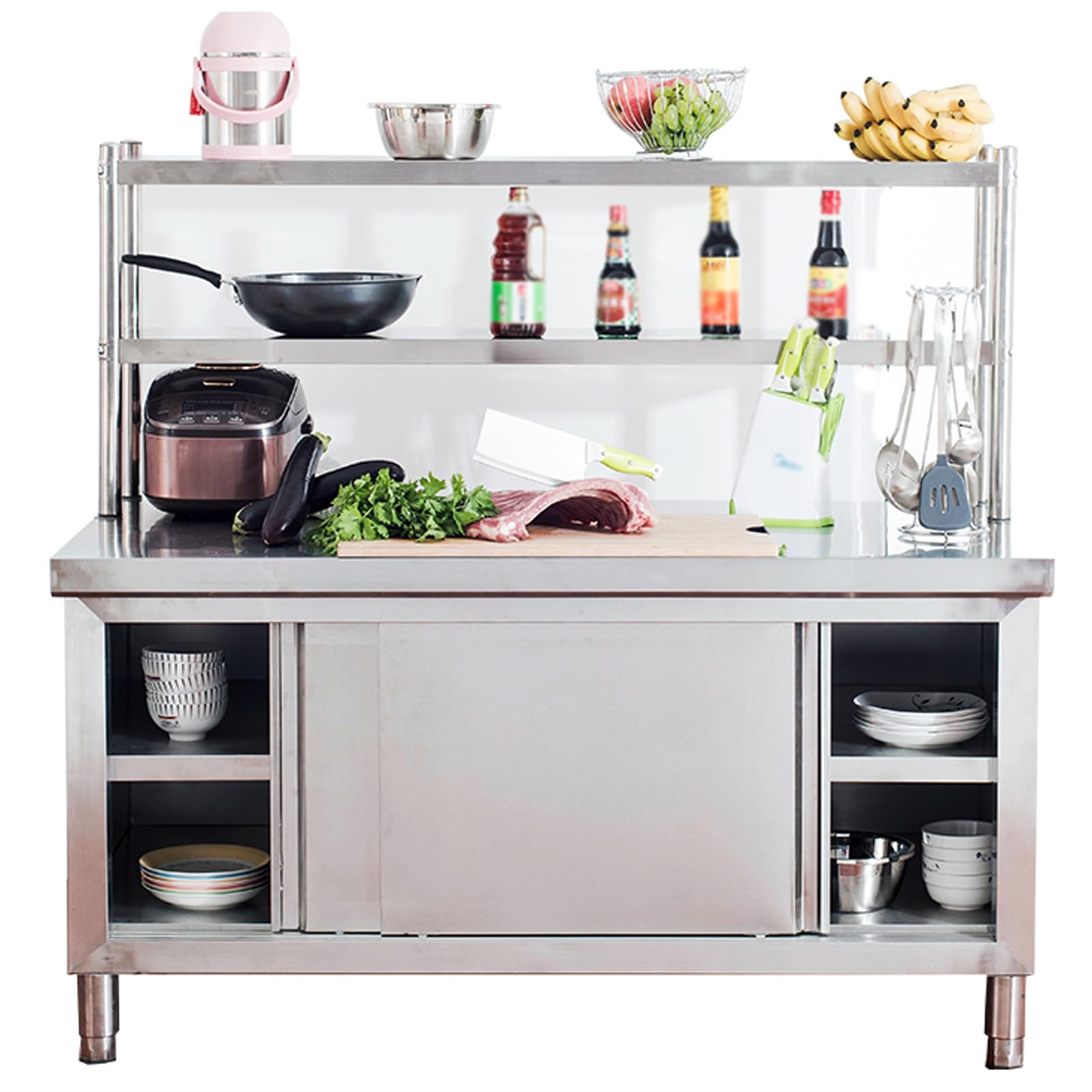 Edelstahl Arbeitstisch, Zerlegetisch mit Überregalen, Arbeitstisch Küche, Küchenarbeitsplatte Aus Edelstahl, Werkbank Aus Edelstahl for Restaurants(80x60x80cm)