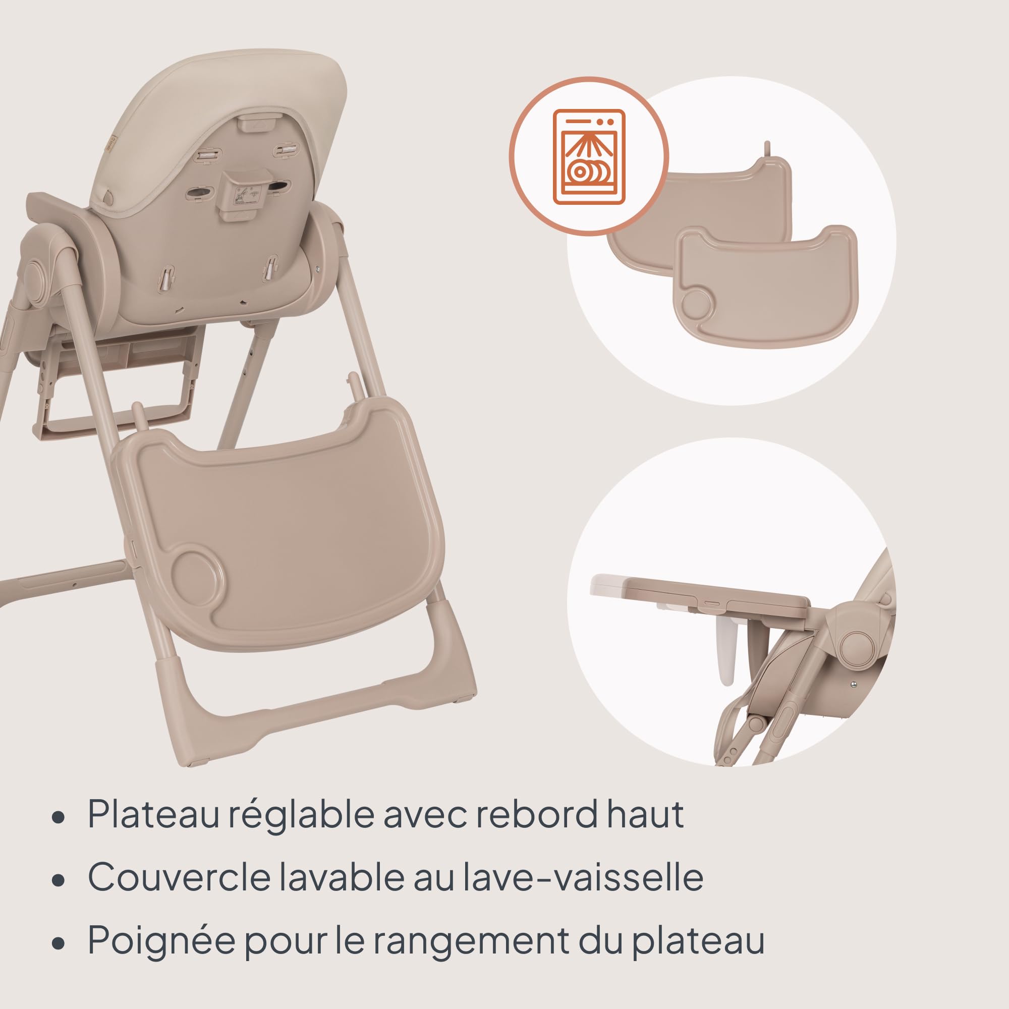 LIONELO Linn Plus chaise haute bebe jusqu'à 15 kg, deux plateaux amovibles, ceintures à 5 points, réglage de la hauteur du siège du dossier et du plateau
