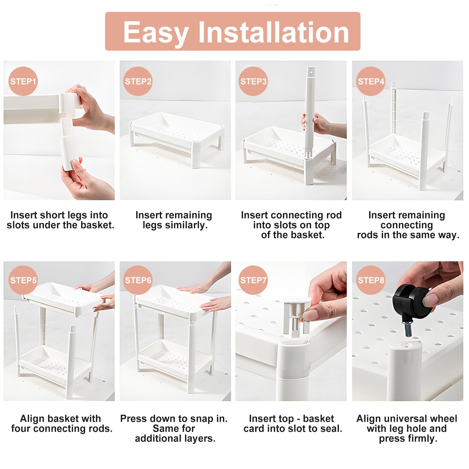 Tissting Scaffale da Bagno, Scaffale da Bagno a Torre in Plastica, Organizer Autoportante, Scaffale Multifunzionale Per Soggiorno, Camera da Letto, Cucina, Bianco(2 strati)