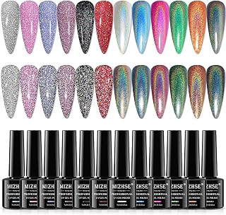 MIZHSE Holographic Gel Polish Set, Reflective Glitter Gel Polish, Laser Gel Polish, Galaxy Gloss Nail Lacquer Iridescent Glitter Gel Nail Polish Nail Pigment Unicorn Laser Effect