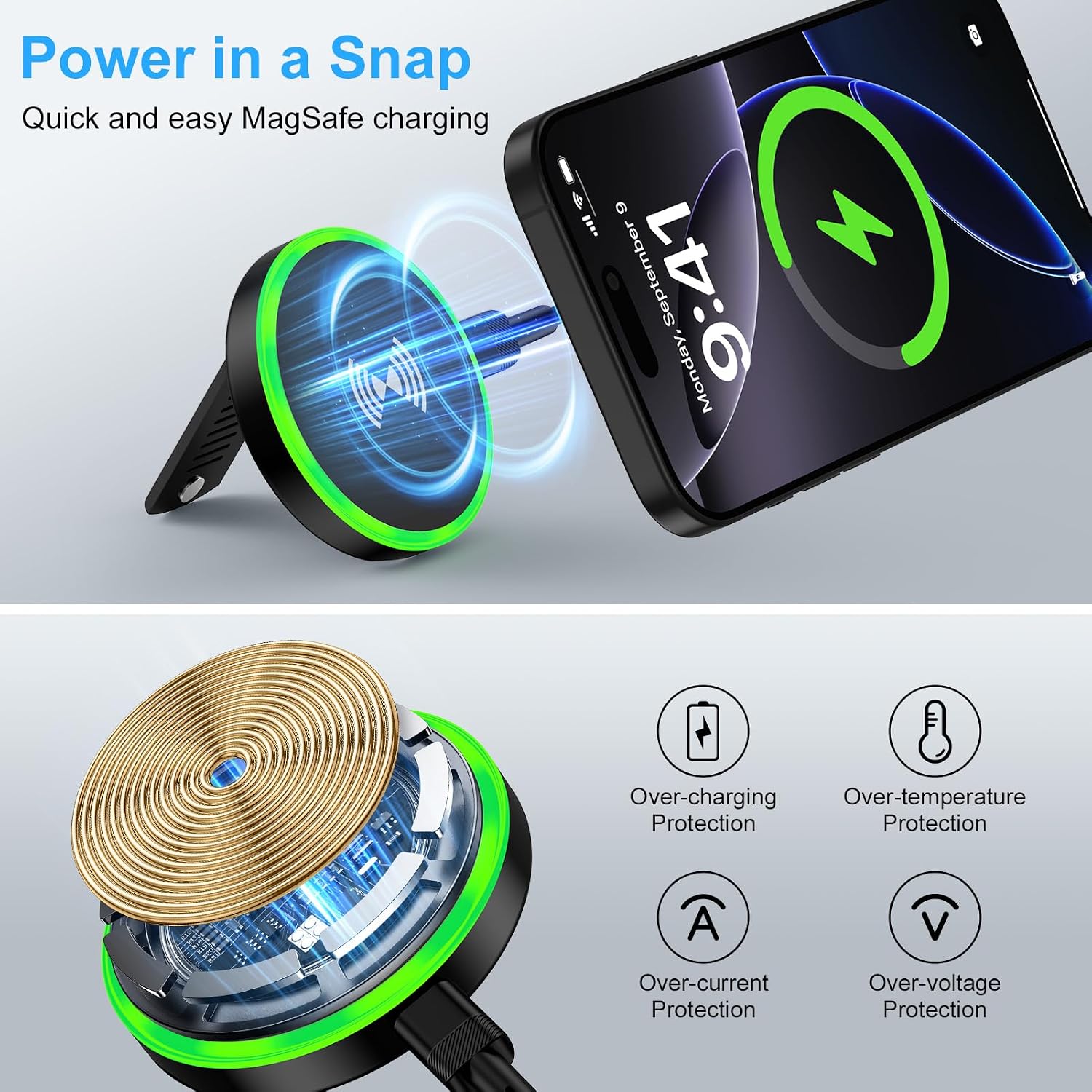 Wireless Charger Fast Charging Pad Magnetic Compatible for iPhone 16E/16 Pro Max/17e/17 Air/17 Pro Max/15/14/13,15W Wireless Charger Stand Station Kickstand Android Phone for Samsung Galaxy S26 Ultra