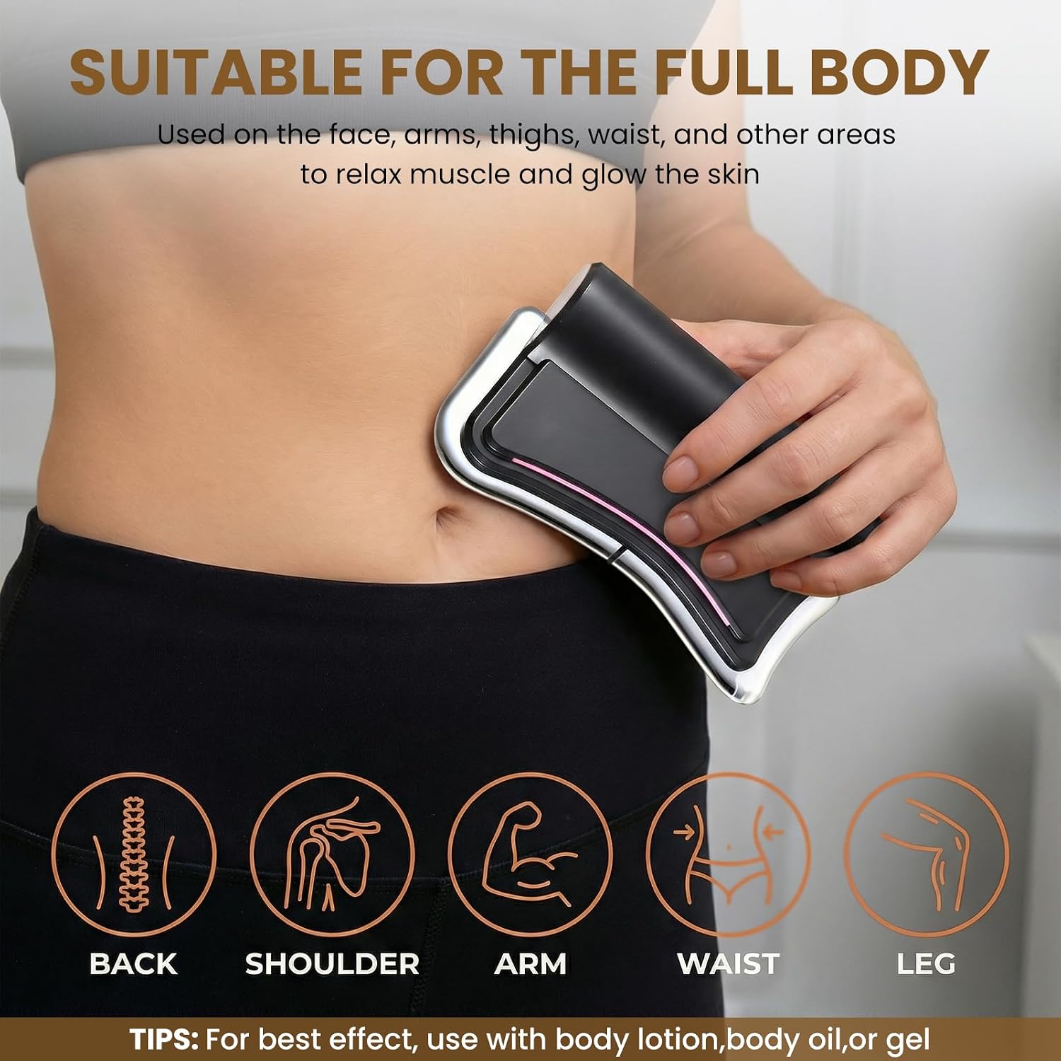 Heating Muscle Scraper Tool Electric Fascia Massager with 3 Heat Levels & Light Care, Fit Whole Body Face for Muscle Relaxation & Skincare, Ideal Gift for Woman Girlfriend Wife (Black)