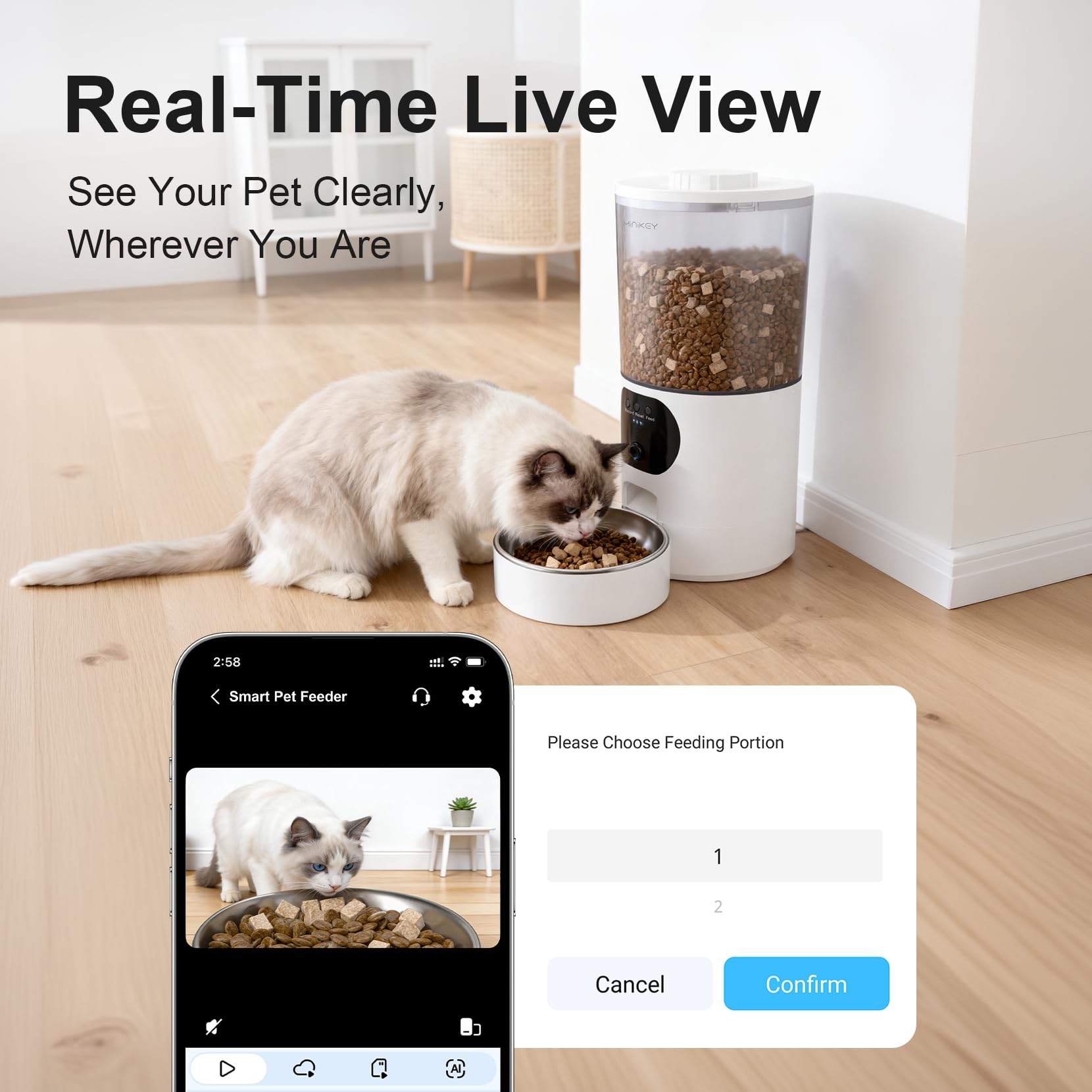Automatic Cat Feeder with 2K Camera, 5G WiFi 6.5L Smart Pet Feeder for Cat & Small Dog, Automatic Dog Feeder with Night Vision, 2-Way Audio, Motion Detection, Feeding Schedule & App Control — view 8