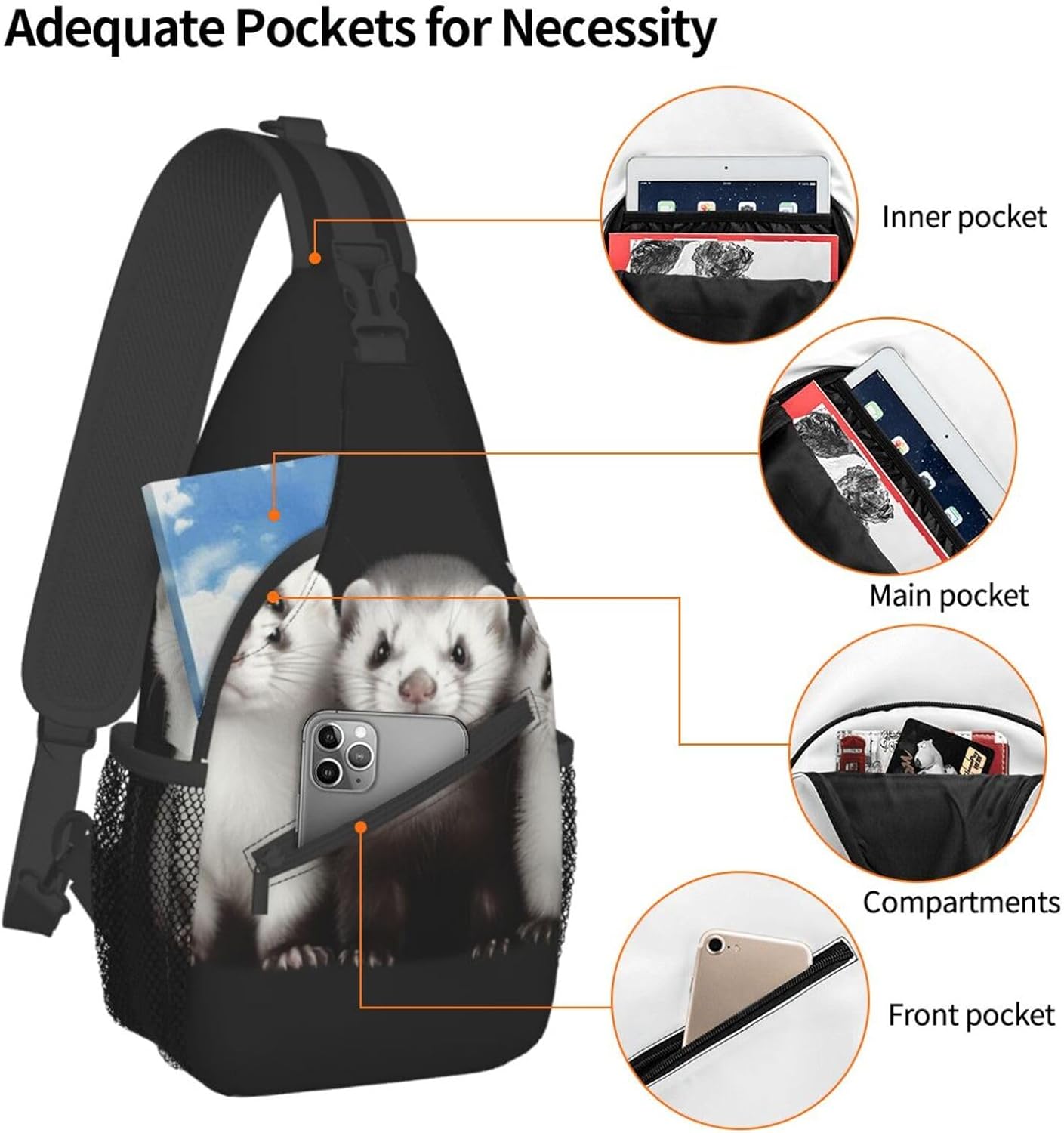 Ferrets pint Unisex Chest Bags Crossbody Sling Backpack Lightweight Daypack for Travel Hiking