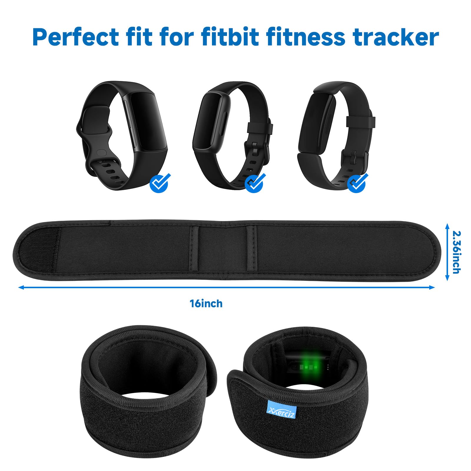 Xxerciz Ankle Band Compatible with Fitbit Inspire 3, Fitbit Charge 6 Fitness Tracker, Soft Adjustable Fitness Pedometer Ankle Strap for Men and Women (Large)