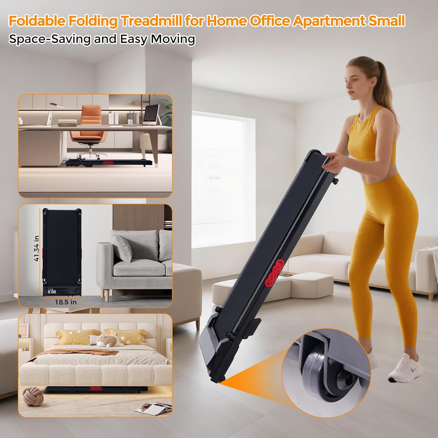 Walking Pad Treadmill with Handle Bar, 3.0HP Portable Electric Treadmills for Home Exercising, 0.6-7.6MPH Mini Walking Pad Treadmill with Incline, Small Under Desk Treadmills for Home Small, 350LBS
