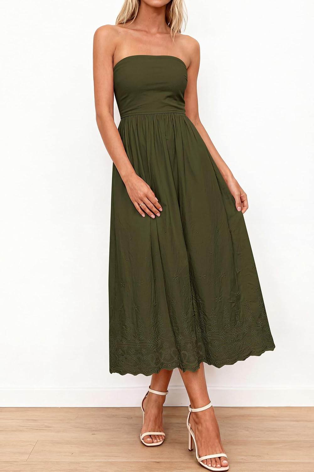 PRETTYGARDEN Womens Summer Dresses 2026 Sexy Sleeveless Tube Top Long Dress Eyelet Cotton Maxi Beach Sundress Pockets - Image 4