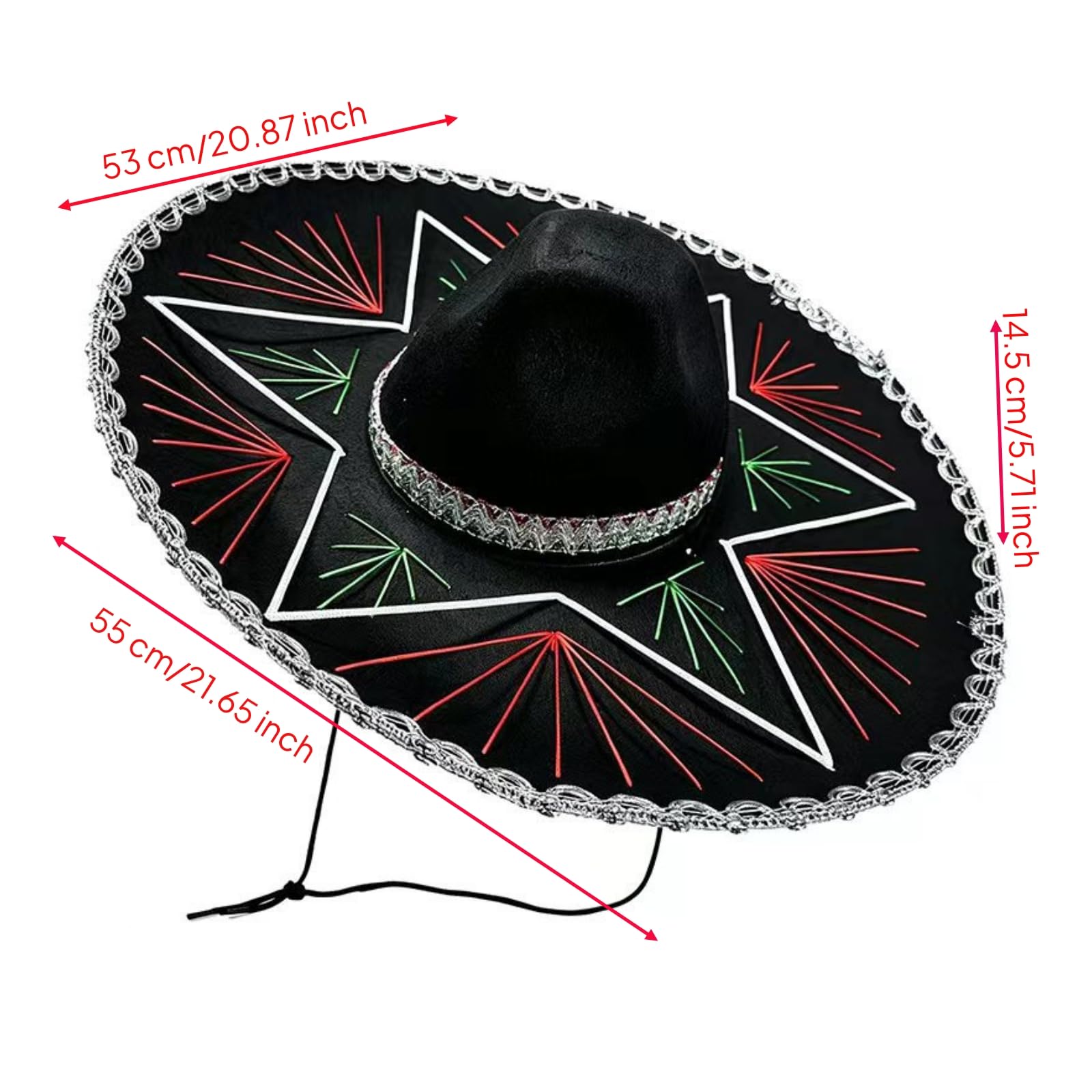 Sombrero de Fiesta Sombrero Disfraz Sombrero Tradicional Accesorio con Bordado Colorido y Extra Ancha con Sujeción Segura Adecuado para Celebraciones