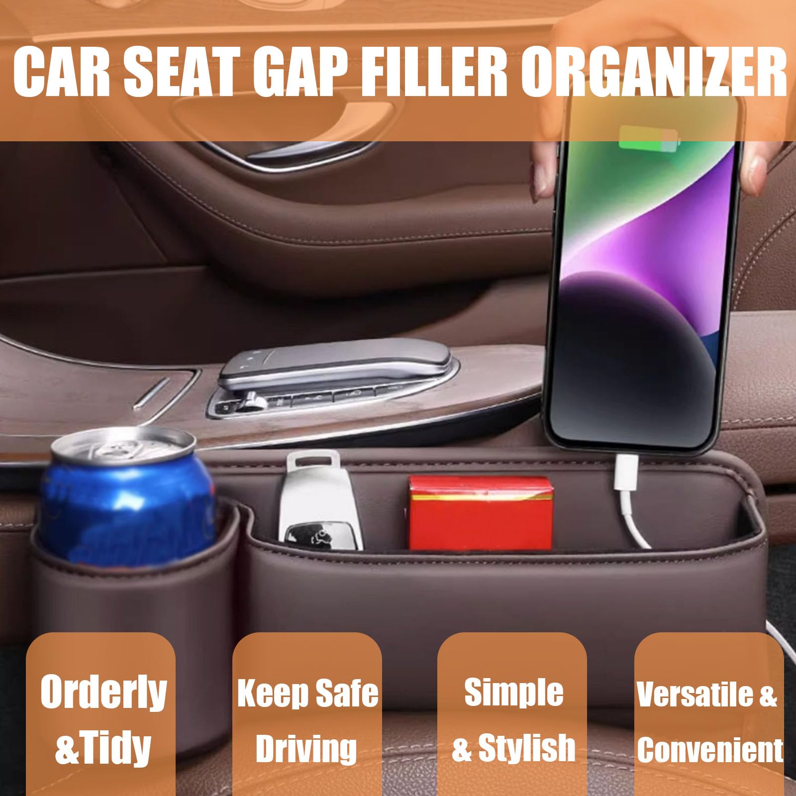 2 Piezas Caja Almacenamiento para Asiento Coche, Compatible con Chevrolet Caprice Agile Sonic, Organizador de Relleno de Automóvil Multifuncional,Beige
