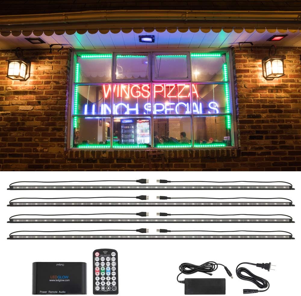 LEDGlow 4pc Million Color Storefront Window Commercial Lighting Kit ...