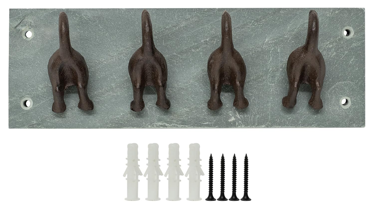 Woodside Cast Iron & Slate 4 Hook Dog Tail Coat Hanging Hooks, Wall Mounted Key/Hat/Towel Rack