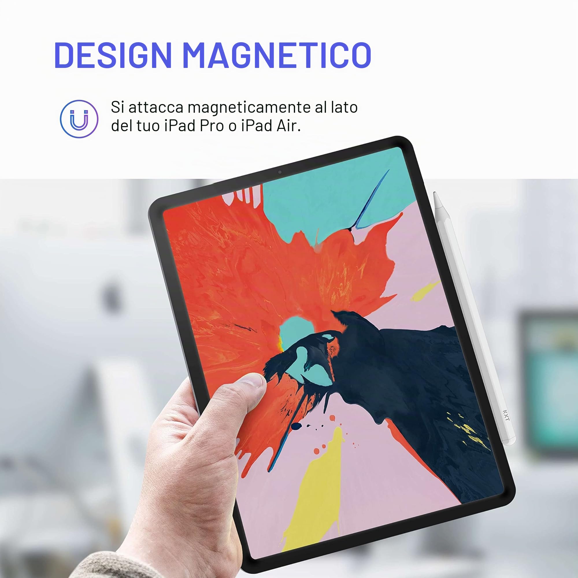 Penna Stilo per Apple iPad (2018-2024) con Sensibile all'inclinazione, Magnetica, Compatibile iPad 6/7/8/9/10/Pro/Air/Mini