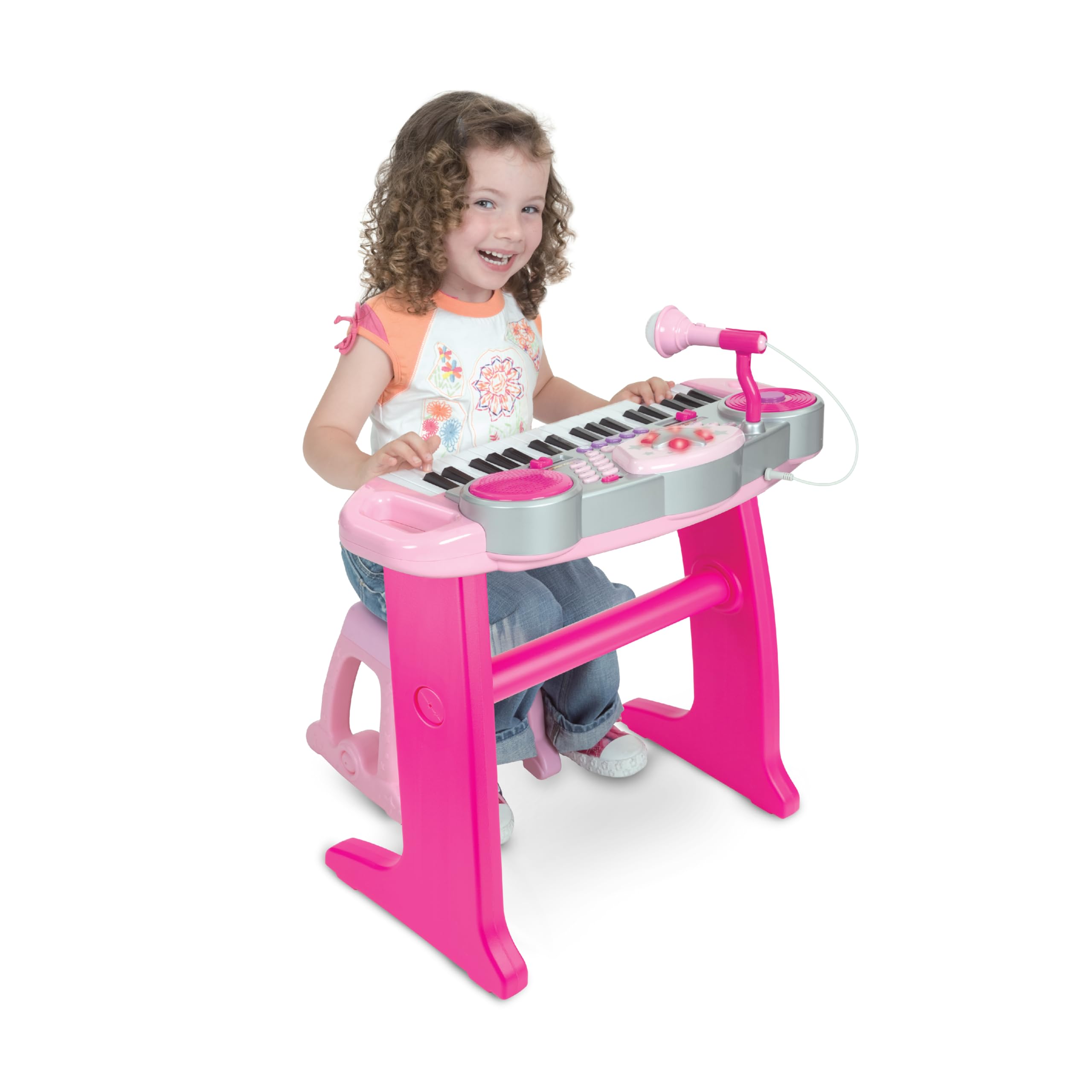 Winfun Keyboard Rock Star Set | 37-Key Kids Musical Toy with Light-Up Keys, Mic, DJ Pad & Stand | 8 Rhythms, 5 Drum Sounds & Tempo Control | Interactive Educational Music Toy for Kids 3+ Years