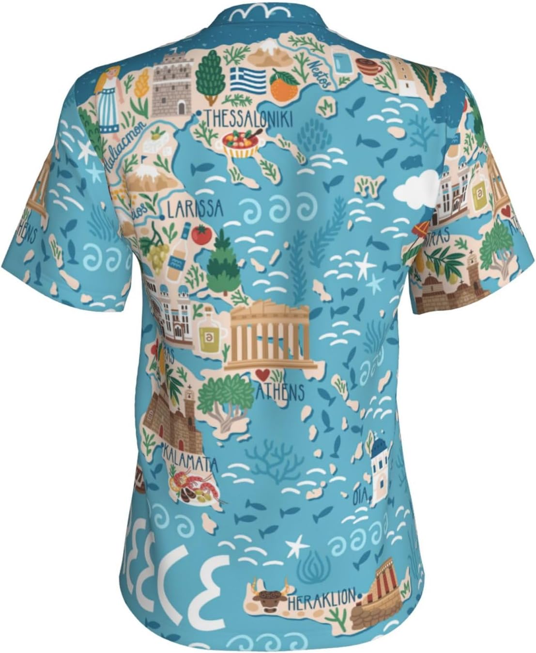 Womens Greece Map Print Short Sleeve V Neck T-Shirts Casual Breathable Tee Basic Summer Tops 2026