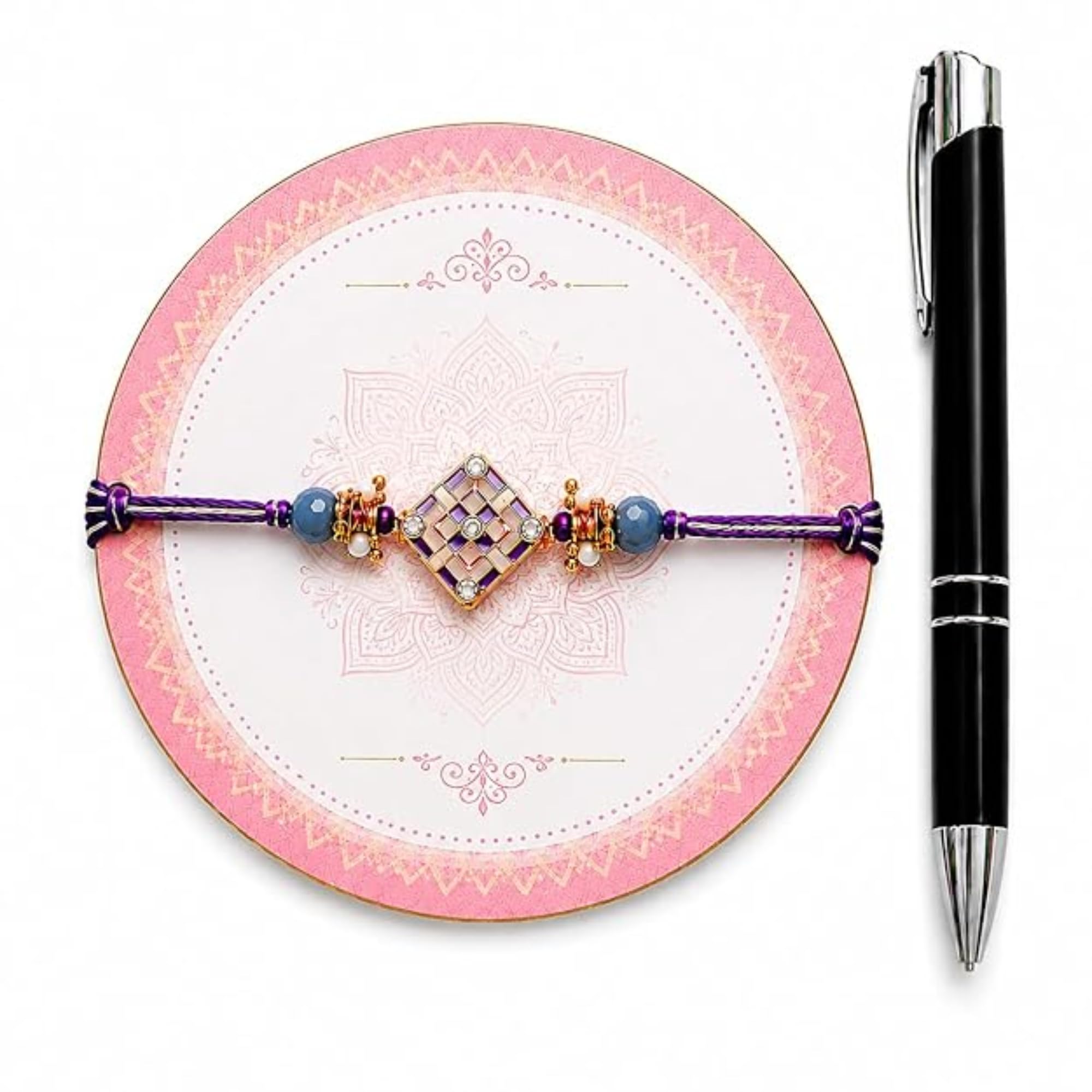 Rakhi Set for Brother | Handmade Designer Rakhi with Pearl Beads & Best Brother Ever Pen Gift Set | Premium Raksha Bandhan Gift for Bhai-image-46