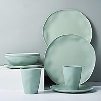 Vista 2 de MORGIANA Juego de vajilla de bambú reutilizable de 8 piezas, platos para acampar con cuencos de bambú y platos para 2 (color azul)