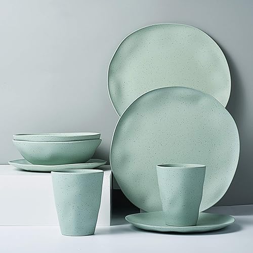 Miniatura 2 de MORGIANA Juego de vajilla de bambú reutilizable de 8 piezas, platos de bambú para acampar con cuencos de bambú, platos para 2 (azul)