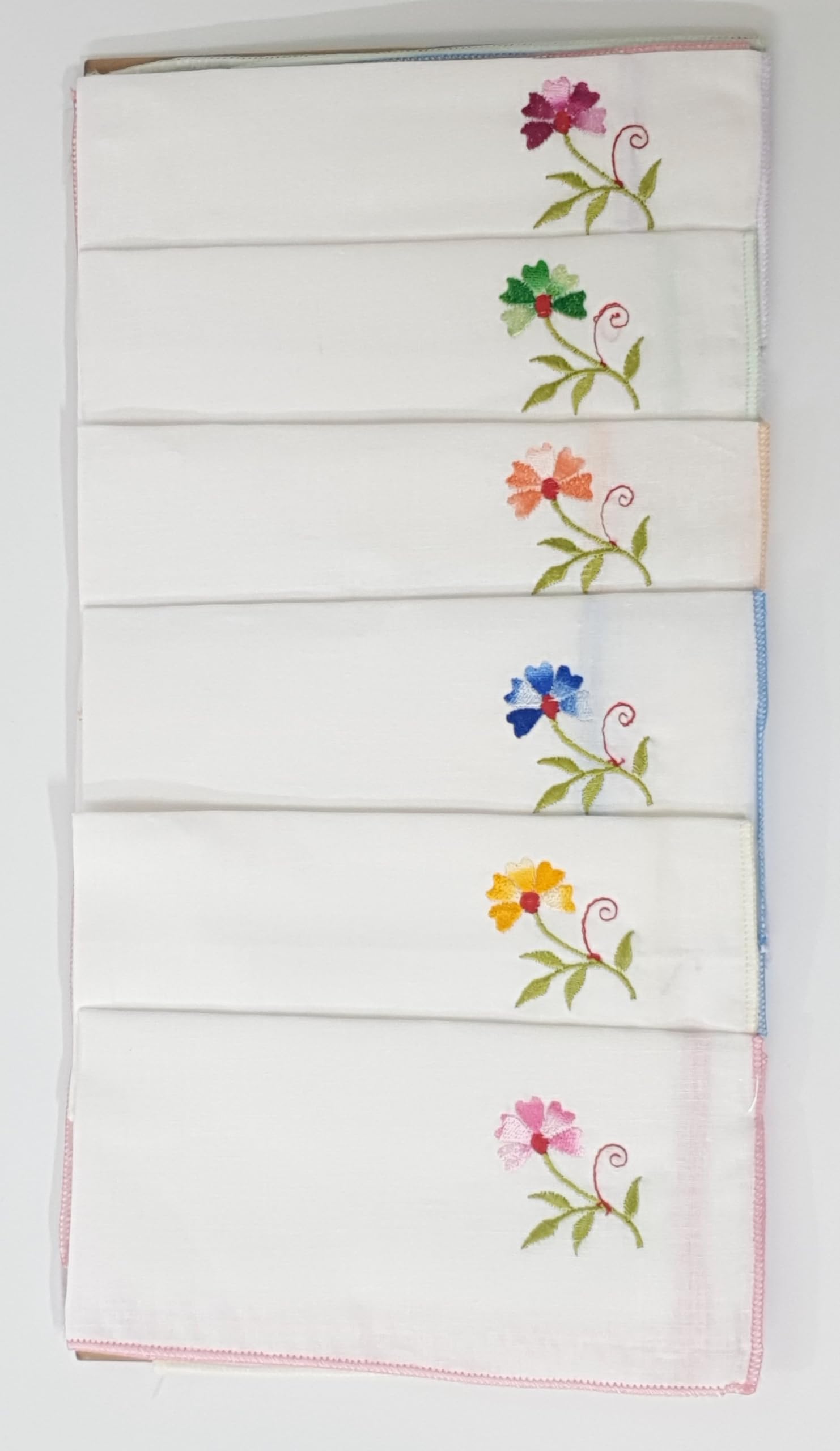 ANVIK Women/Lady Cotton Embroidery Floral Handkerchief .Hanky for Kids Girls for School Size 33cm by 33 cm (White) Pack of 6 - Image 6 thumbnail