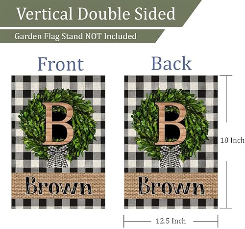 Miniatura 7 de Banderas de bienvenida de casa M con letra inicial M, banderas verticales de doble cara de madera de búfalo a cuadros para jardín, patio, decoración