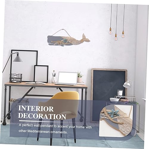 Miniatura 2 de DECHOUS 1 colgante decorativo de ballena, decoración de mano, colgadores de madera para decorar peces de madera mediterráneos, decoración de pared