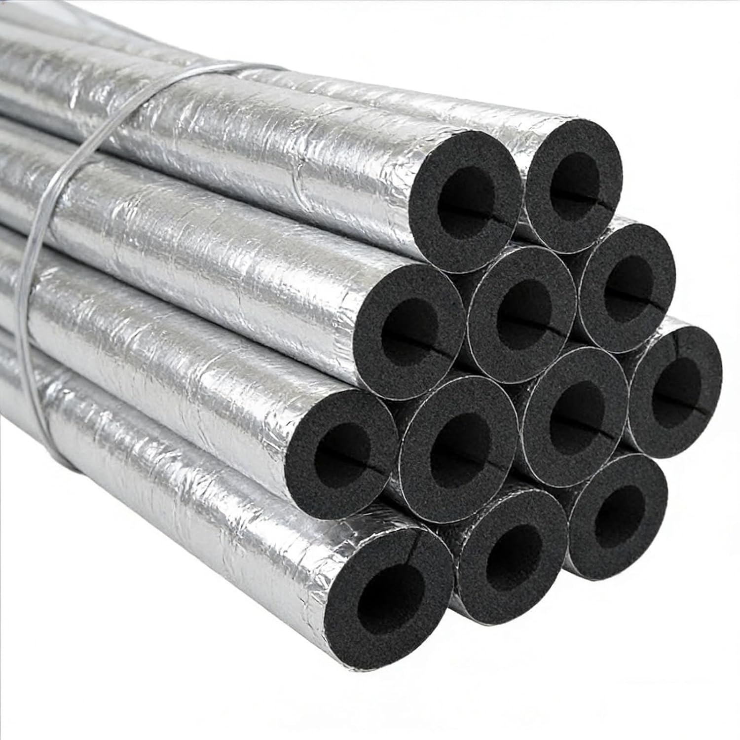 20mm Wall Thick Thickness，Aluminum Foil Self-Adhesive Pipe Foam，Winter Insulation Tape，Hollow Tube Covers，Foam Tubing Heat Insulated Pipe，for Copper(ID133.0mmxT20mmx1m)