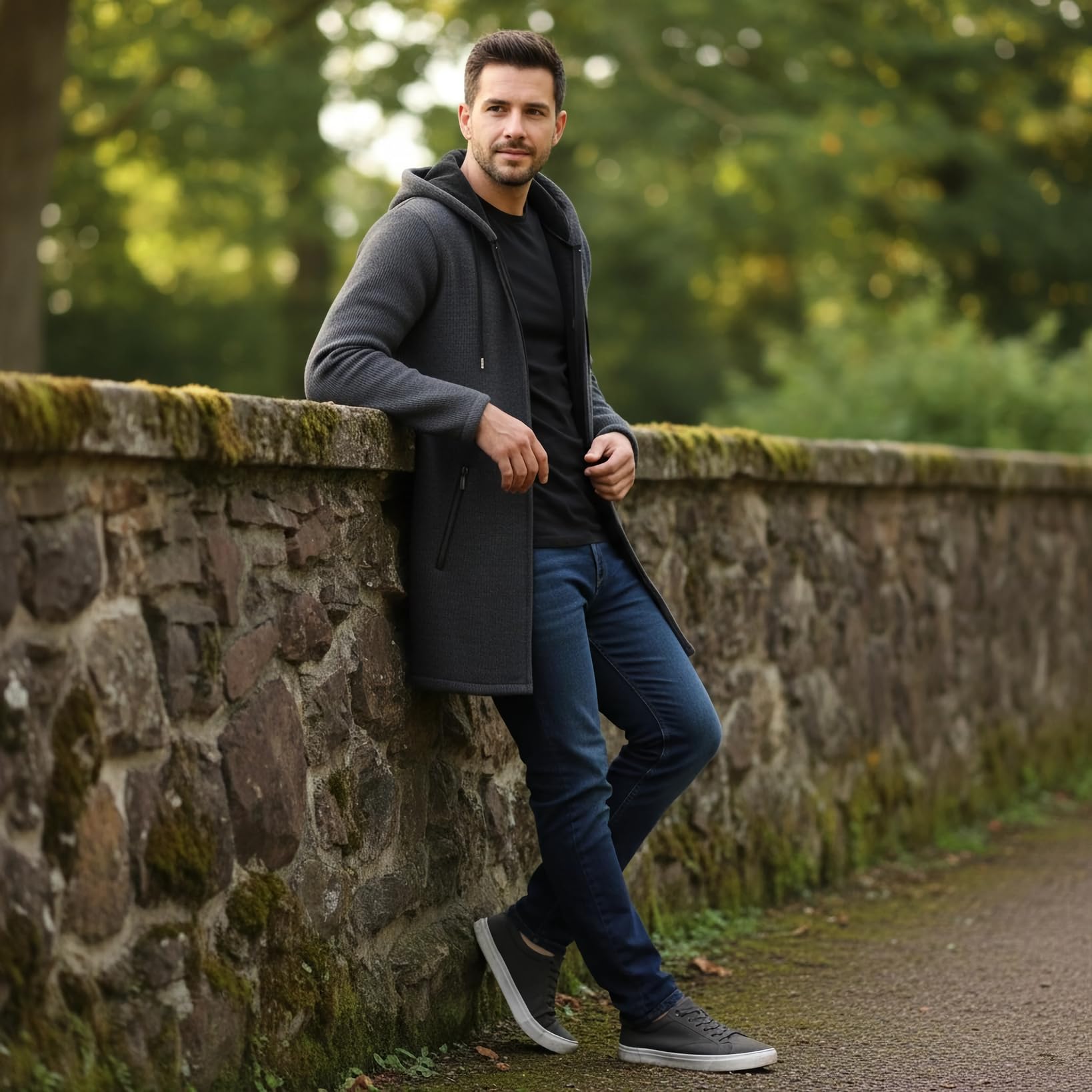 MODFUL Cardigan Herren-Strickjacke mit Kapuze Mittlere Länge