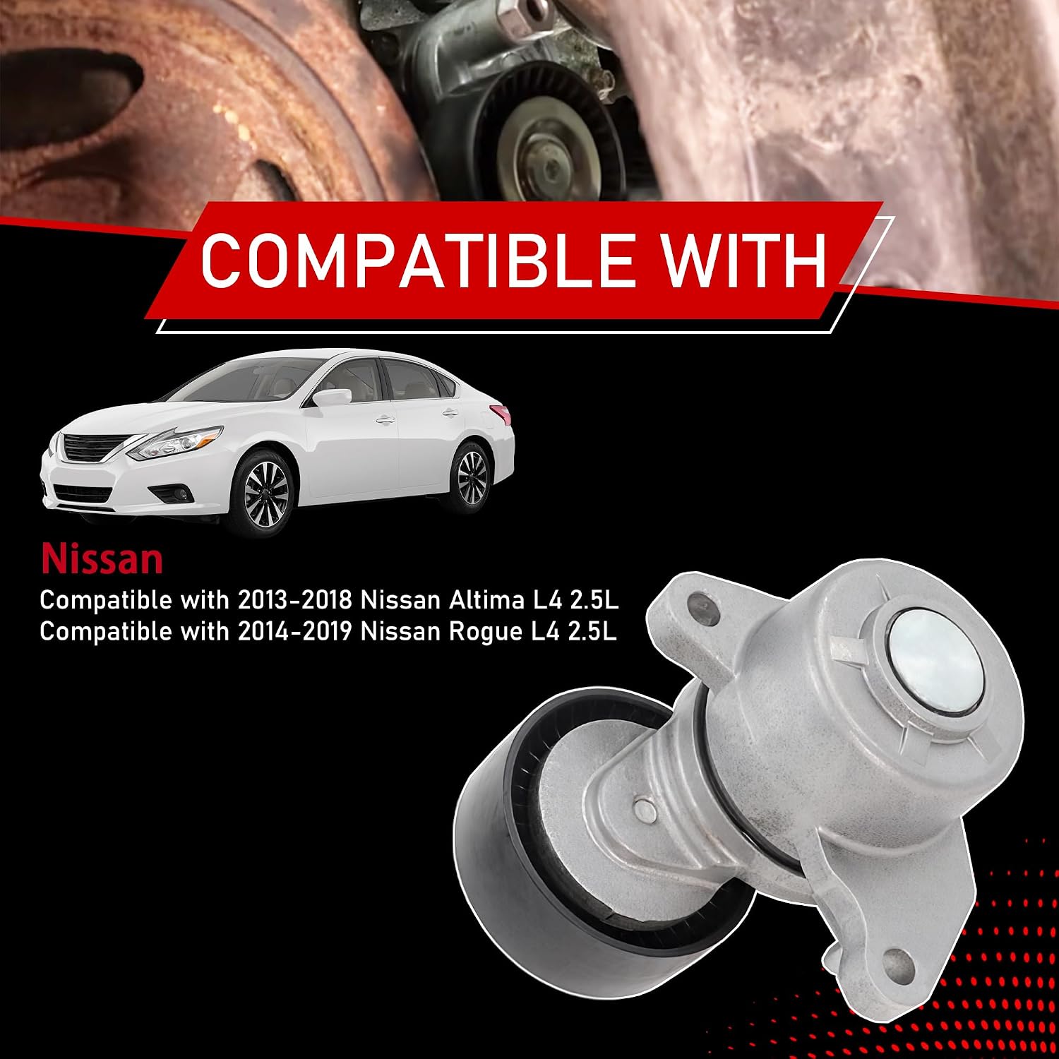 Belt Tensioner Assembly with Pulley Compatible with 13-18 Nissan