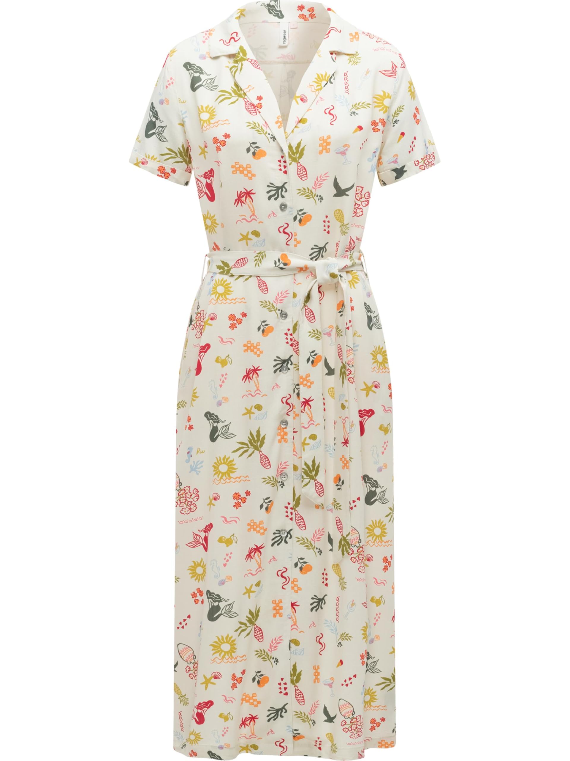 Ragwear Damen festliches Sommerkleid leichtes Kurzarm Midikleid mit Allover-Print Sawira Long Print XS-XXL